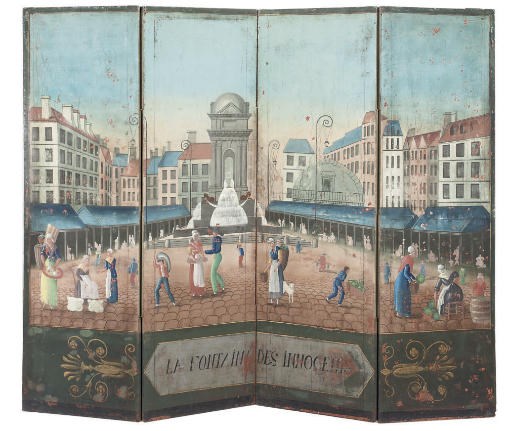 A FRENCH PAINTED FOUR FOLD SCREEN