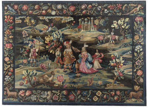 A LARGE FRENCH PAINTED CARTOON CANVAS