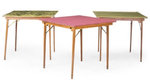 A SET OF THREE EDWARDIAN SATINWOOD FOLDING GAMES TABLES