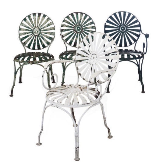 A SET OF FOUR FRENCH IRON CHAIRS