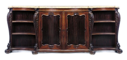 A WILLIAM IV ROSEWOOD SERPENTINE SIDE CABINET