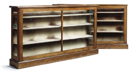 A PAIR OF LATE VICTORIAN FRUITWOOD DISPLAY CABINETS