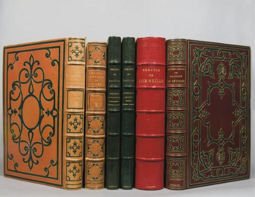 [LITTÉRATURE] -- Ensemble 6 volumes édités par Mame, illustrés de compositions par Barrias et Foulquier. In-8. Reliures en maroquin signées Mame, dont 3 mosaïquées, dos à nerfs, ornés ou non, toutes doublées, tranches dorées dont 4 sur marbrure. Comprenant: