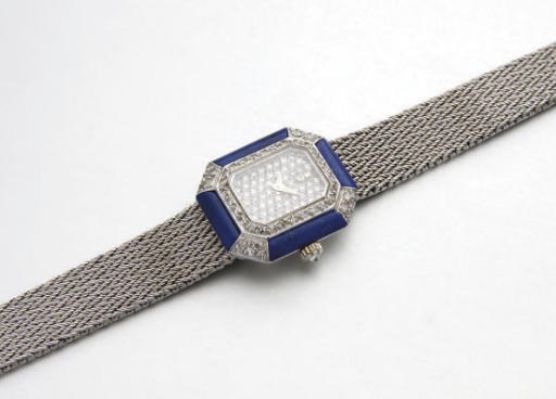 MONTRE BRACELET DE DAME LAPIS LAZULI ET DIAMANTS, PAR CORUM