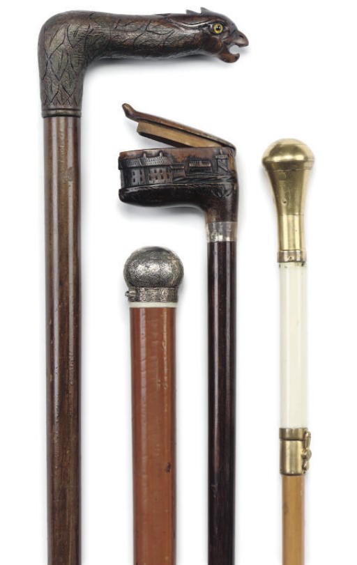 A GROUP OF FOUR GADGET WALKING CANES