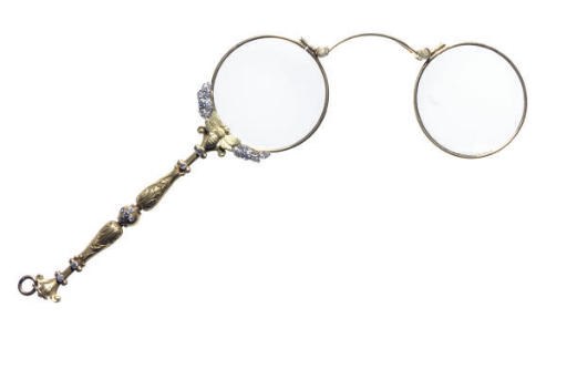 A DIAMOND, GOLD AND GLASS LORGNETTE, BY TIFFANY & CO.