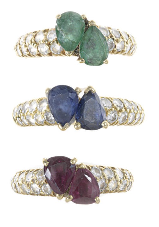 A SET OF MULTI-GEM, DIAMOND AND 18K GOLD RINGS, BY VAN CLEEF & ARPELS