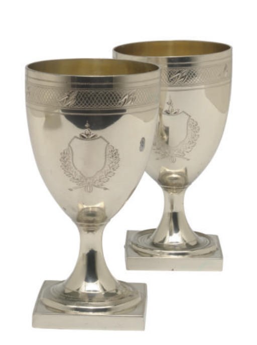 A PAIR OF GEORGE III SILVER GOBLETS,