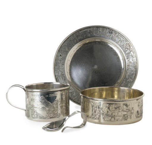 AN AMERICAN SILVER CHILD'S FEEDING SET,