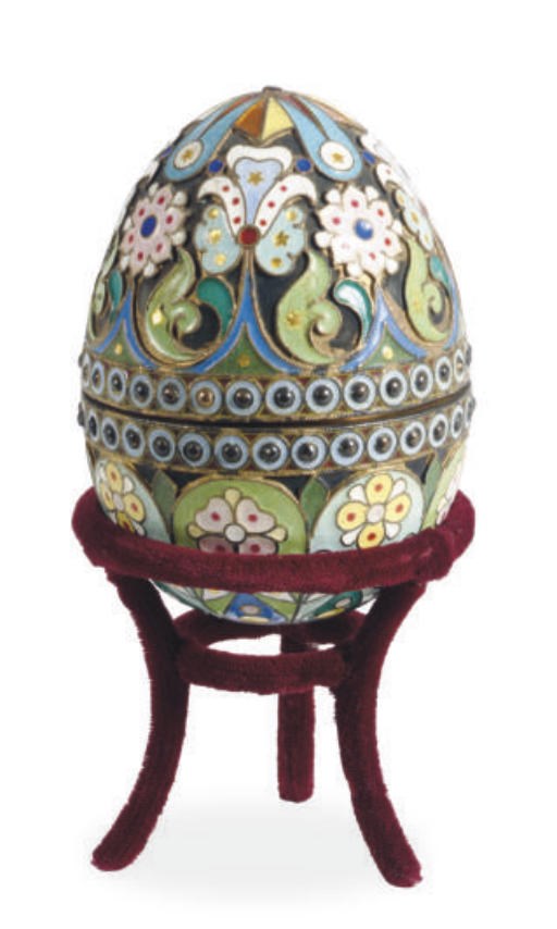 A RUSSIAN CLOISONNÉ ENAMELED EGG,