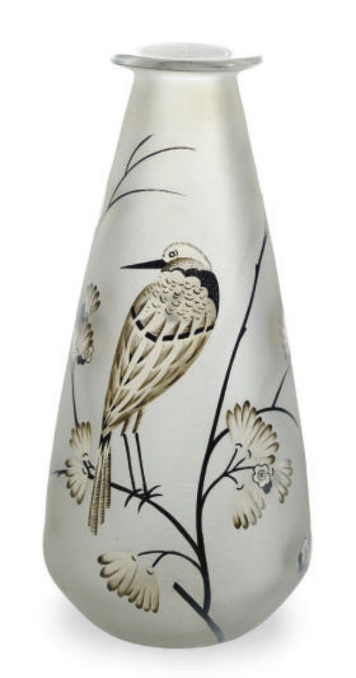 A FRENCH ENAMELED GLASS VASE,