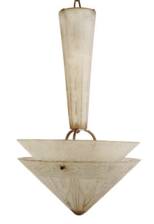 A FRENCH ACID-ETCHED GLASS CHANDELIER,