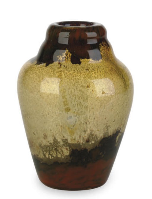 A FRENCH INTERNALLY-DECORATED GLASS VASE,