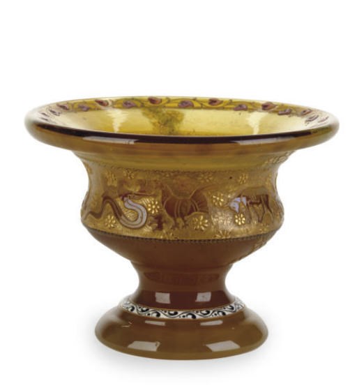 A FRENCH ENAMELED AND GILT GLASS FOOTED BOWL,