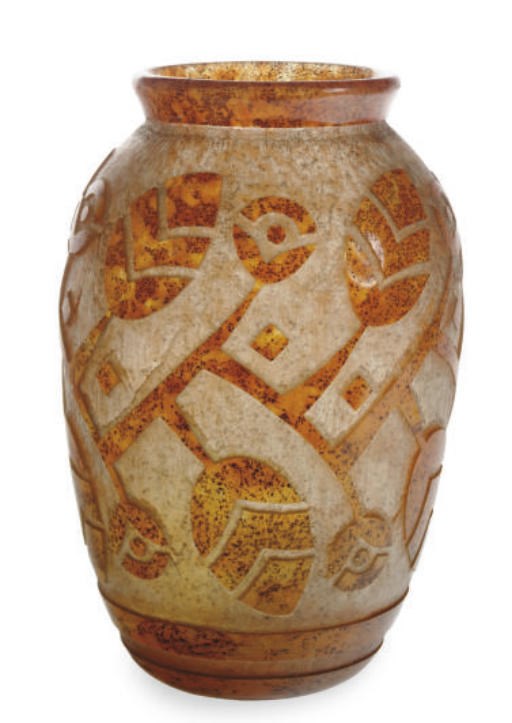 A FRENCH ACID-ETCHED GLASS VASE,