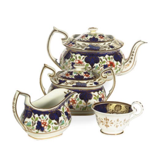 AN ASSEMBLED ENGLISH PORCELAIN COBALT GROUND PART TEA AND COFFEE SERVICE,