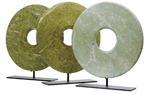 THREE CHINESE HARDSTONE 'BI' DISCS