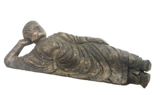 A GILTWOOD FIGURE OF RECLINING BUDDHA,