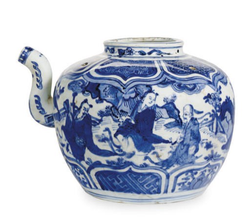 A CHINESE PORCELAIN BLUE AND WHITE WINE EWER,