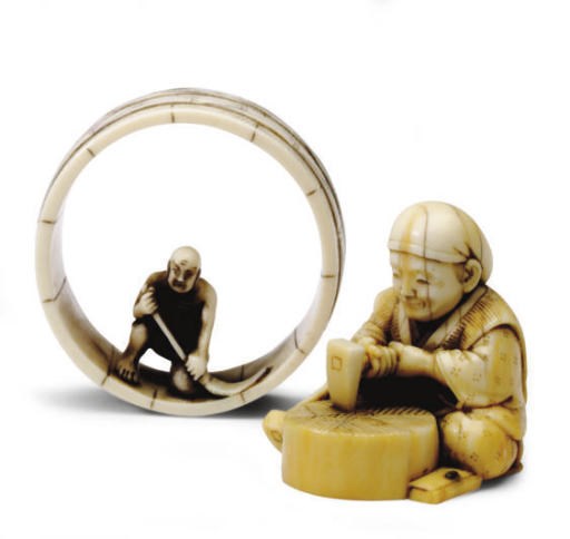 TWO JAPANESE IVORY NETSUKE,**