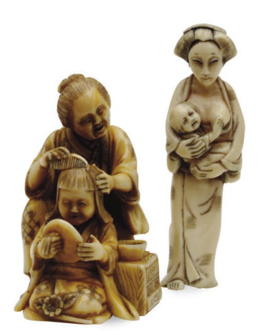 TWO JAPANESE IVORY NETSUKE,**