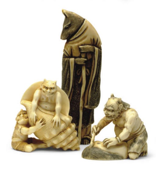 THREE JAPANESE IVORY NETSUKE,**