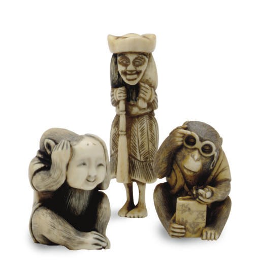 THREE JAPANESE IVORY NETSUKE,**