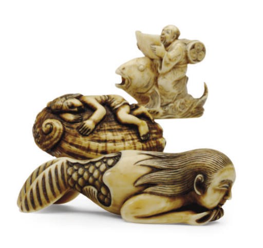 THREE JAPANESE IVORY NETSUKE,**