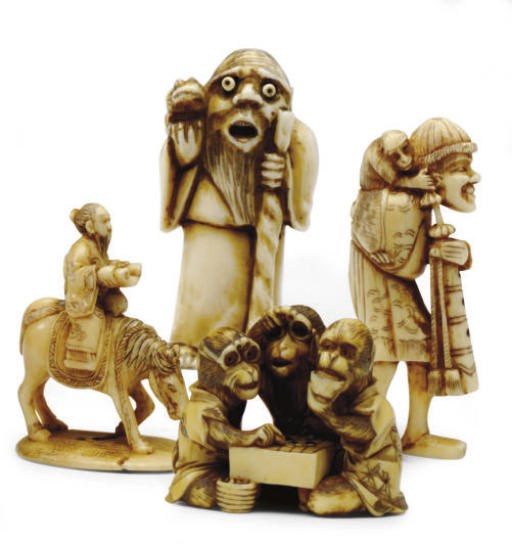 FOUR JAPANESE IVORY NETSUKE,**
