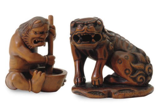 TWO JAPANESE WOOD NETSUKE,