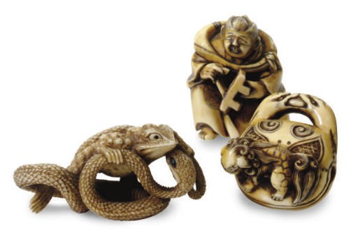 THREE JAPANESE IVORY NETSUKE,**