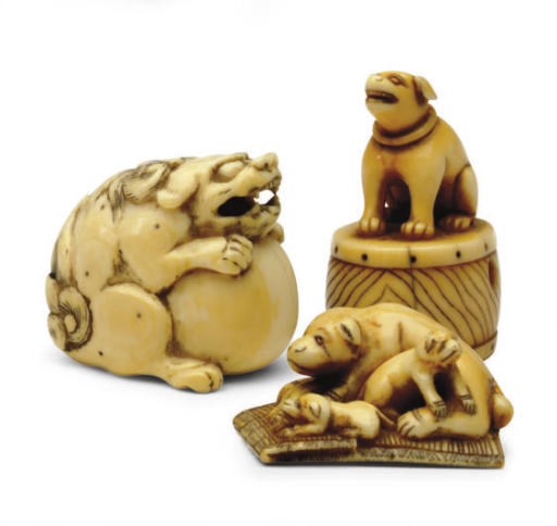 THREE JAPANESE IVORY NETSUKE,**