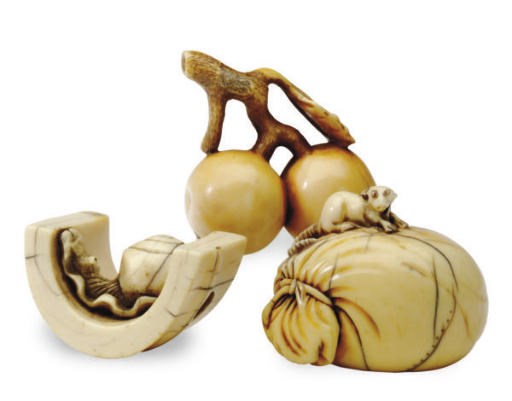 THREE JAPANESE IVORY NETSUKE,**