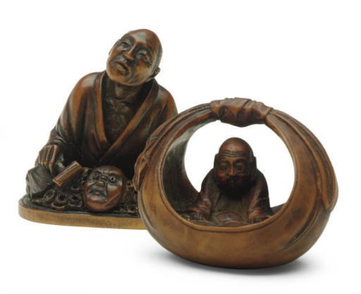 TWO JAPANESE WOOD NETSUKE,**
