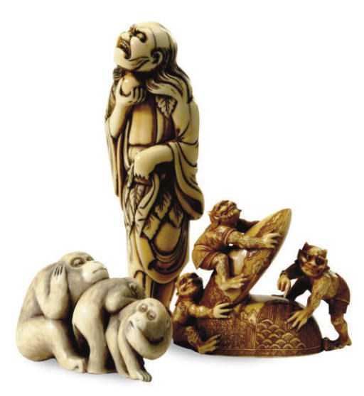 FOUR JAPANESE IVORY NETSUKE,**