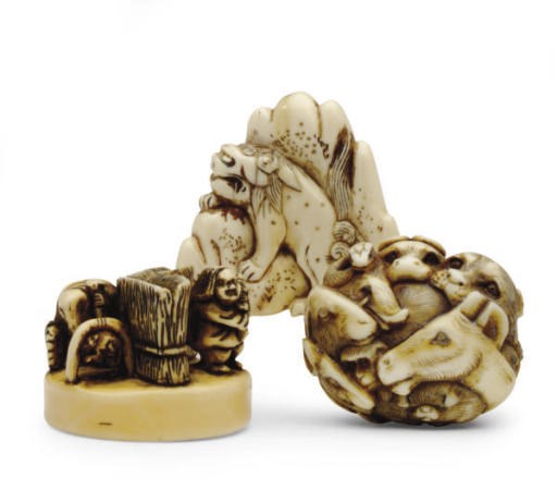 THREE JAPANESE IVORY NETSUKE,**