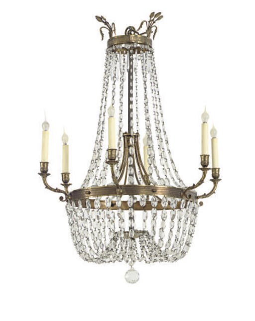 A CONTINENTAL GILT-METAL AND CUT-GLASS SIX-LIGHT CHANDELIER,