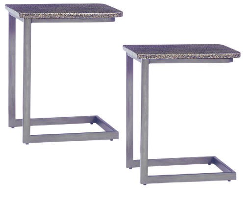 A PAIR OF STEEL AND SIMULATED SHAGREEN SIDE TABLES,