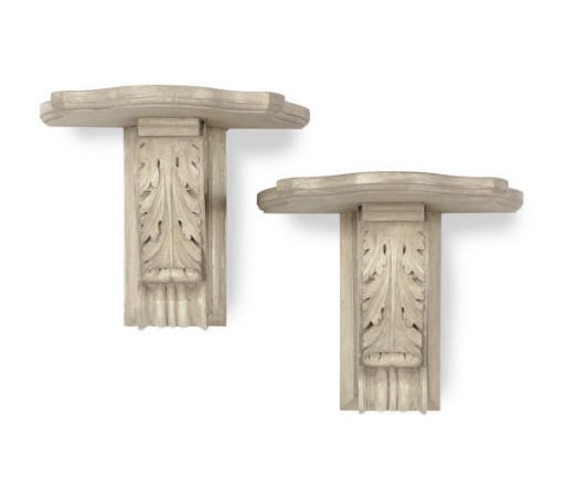 A PAIR OF GREY-PAINTED WALL BRACKETS,