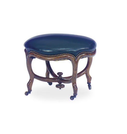 A FRENCH ROSEWOOD AND UPHOLSTERED STOOL**,