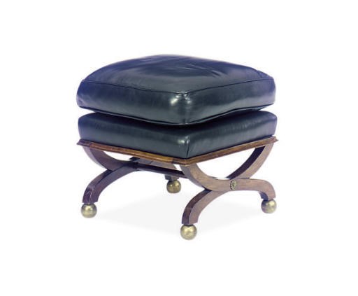 A BRASS MOUNTED SIMULATED-ROSEWOOD AND UPHOLSTERED STOOL,
