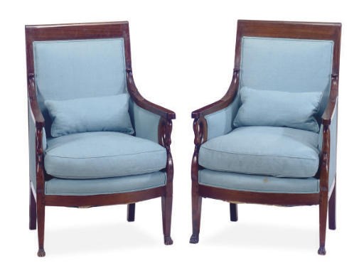 A PAIR OF FRENCH MAHOGANY BERGERES,