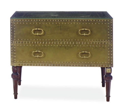 A PAIR OF BRASS AND STAINED WOOD CHESTS-OF-DRAWERS,