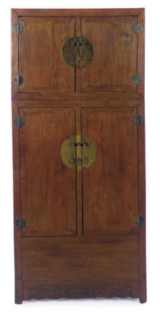 A PAIR OF CHINESE METAL-MOUNTED STAINED PINE CABINETS,