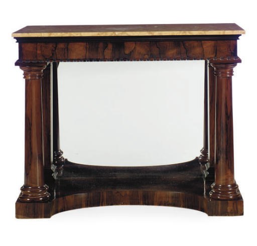 A ROSEWOOD AND MARBLE TOP PIER TABLE**,