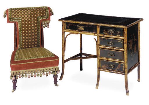 A CHINESE LACQUER AND BAMBOO DESK,