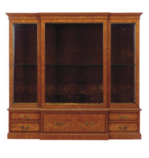 AN EDWARDIAN SATINWOOD AND KINGWOOD-BANDED BREAKFRONT VITRINE-CABINET,