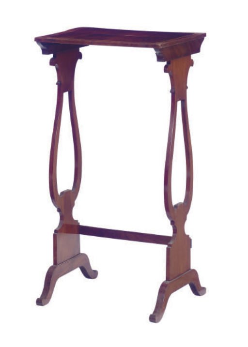 A SET OF THREE INLAID MAHOGANY NESTING TABLES,