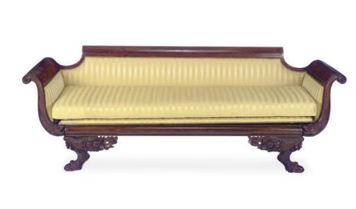 AN AMERICAN CLASSICAL CARVED MAHOGANY SOFA,