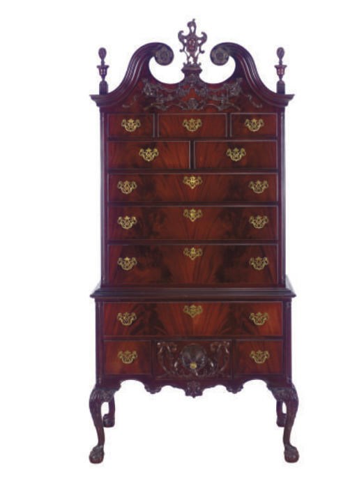 AN AMERICAN MAHOGANY HIGH CHEST-OF-DRAWERS,